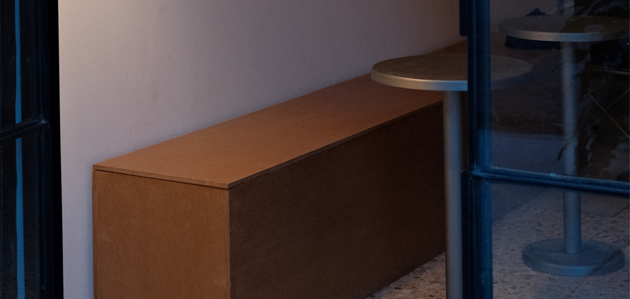 Wooden bench inside the café